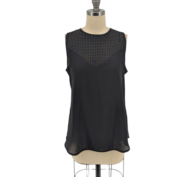 Banana Republic Perforated Neck Top Black S punk goth casual basic tunic - Picture 1 of 5